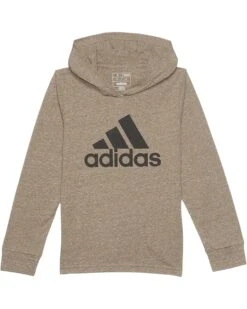 adidas Kids Hooded Snow Heather Ls Tee (Big Kids) | Hoodies & Sweatshirts